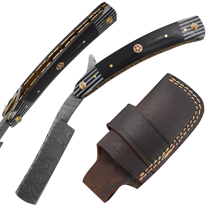 Straight Razor | Straight Edge-Razor Sharp High Hardness Real Damascus Steel Cutthroat Straight Edge-Blade | Barber Razor (328)