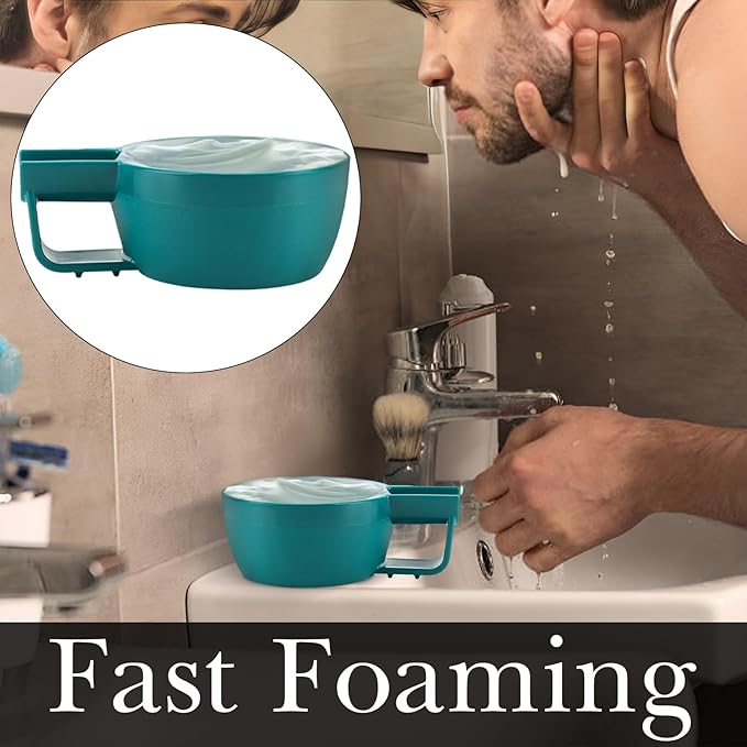 Linkidea Plastic Shaving Soap Bowl with Non-slip Handle, Wide Mouth, Large Capacity, Easier to Lather Ridges, Wet Razor Shave Cream Bowl for Men (Blue)