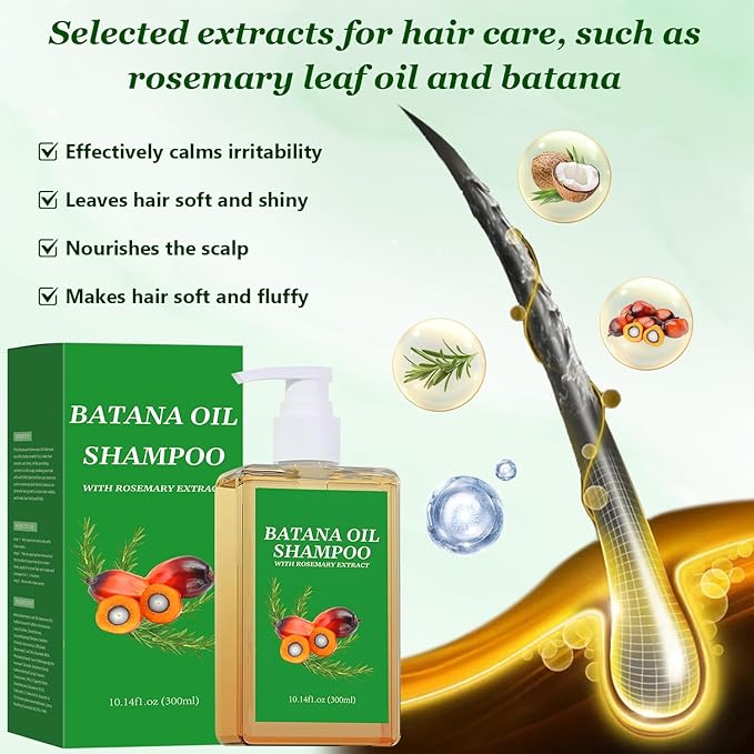 2Pcs Batana Oil Shampoo for Hair Growth,Rosemary Shampoo for Thinning Hair,Nourishing & Regenerating Hair-Soft and Fluffy for Men & Women-10.14 fl oz/Pcs
