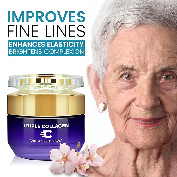 Triple Collagen Anti Wrinkle Face Cream for Women, Anti Aging Face Moisturizer to Reduce Wrinkles, Hydrating & Firming Moisturizing with Hyaluronic Acid, Barrier Repair, Deep Nourishment, 50g/e1.764oz