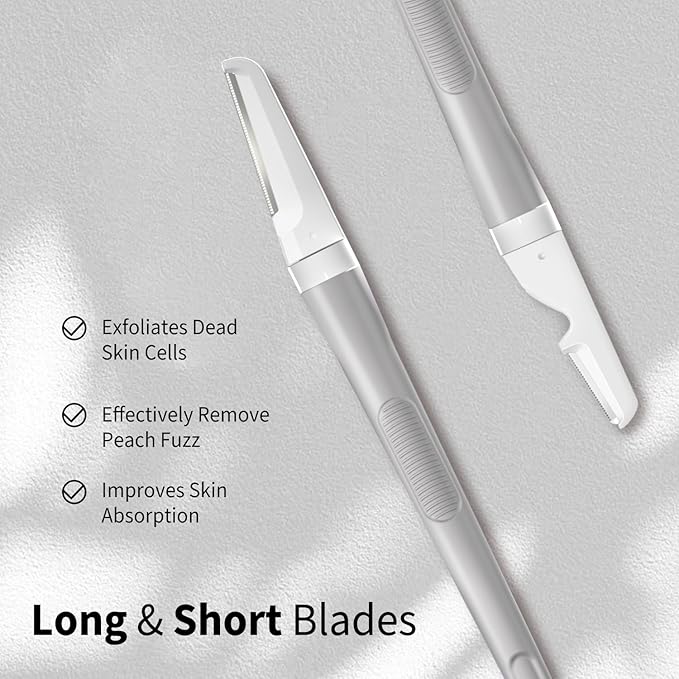 Dermaplane Razor for Women Face, Precision Face Razors for Women, Dermaplaning Tool, Gentle Exfoliation, Perfectly Shape Brows, Reusable Metal Handle with 8 Microblades,Gray