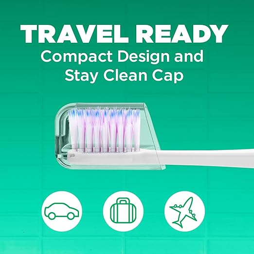 GUM Sonic Powered Toothbrush, Tapered Bristles Clean Below The Gumline, Bundle, White, 1 Handle(1 Count) + 2 Refills 2 Count(Pack of 1)