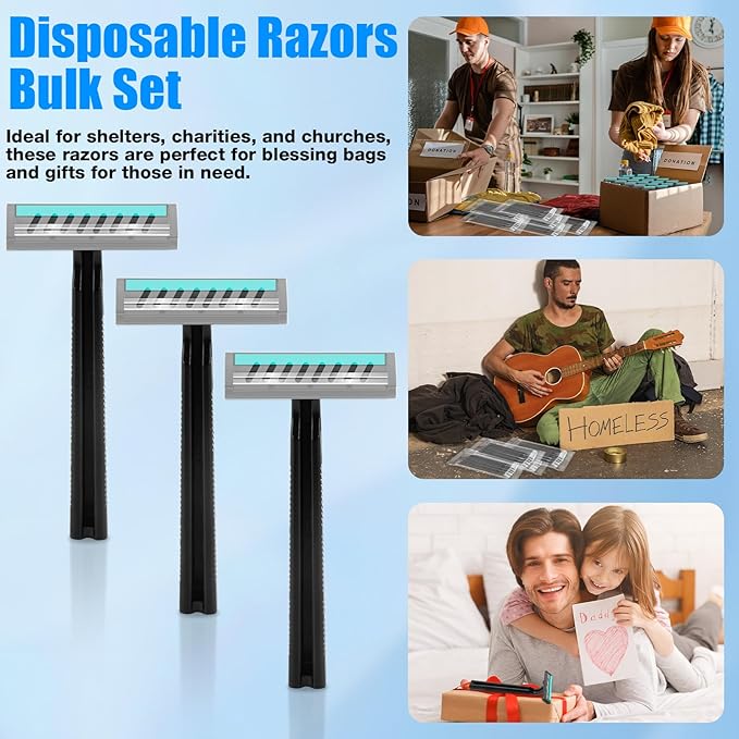 Disposable Razors Bulk for Men 100 Pack, Homeless Supplies Bulk, Twin Blade Mens Safety Travel Supply Shaving Razor, Face Beard Body Shavers for Hotel Camping Bathing (Black)