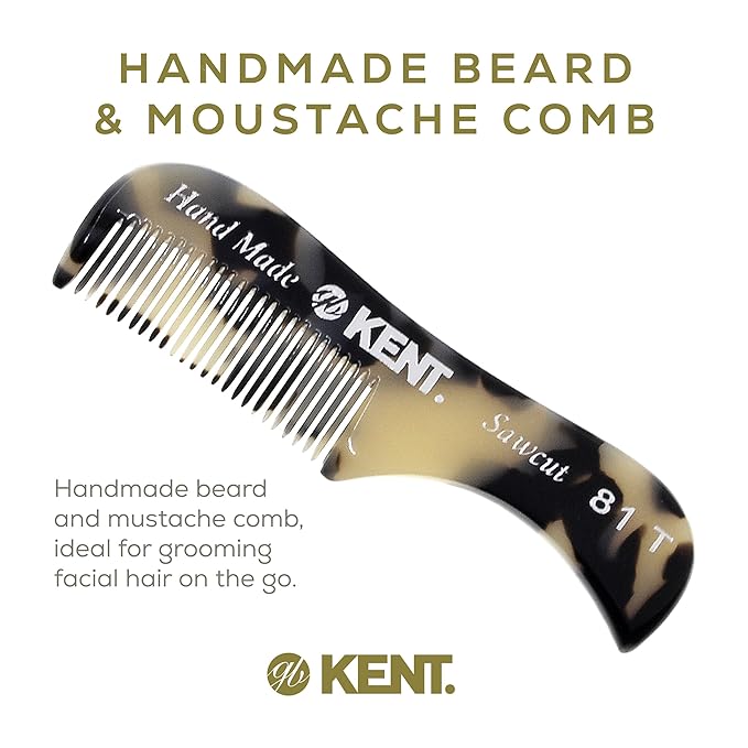 Kent A 81T TW X-Small Men's Beard Mustache Pocket Comb, Fine Toothed Pocket for Facial Hair Grooming and Styling. Hand-Made of Quality Cellulose Acetate, Saw-cut Hand Polished. Made in England