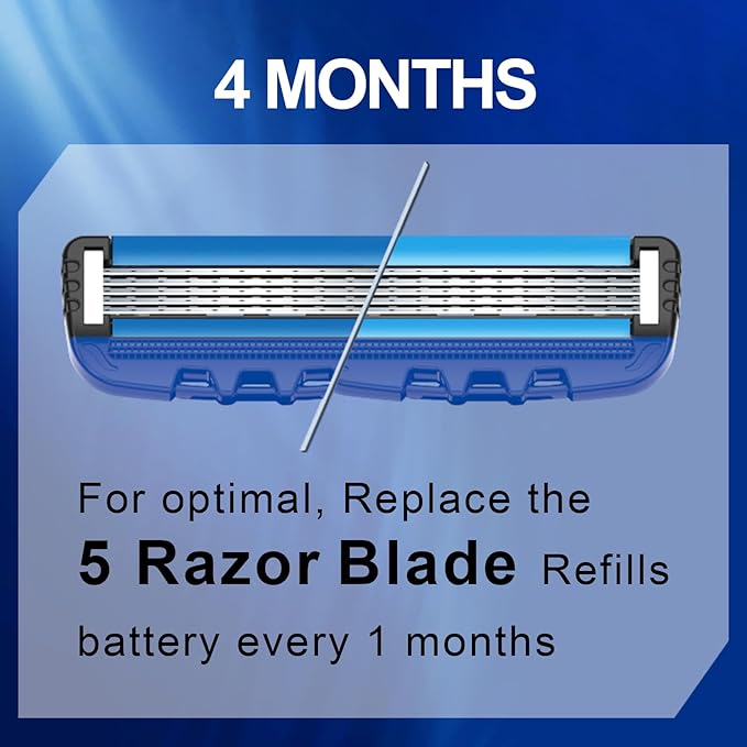 5Blade Razor for Men with Dual Lubrication Shaving Comfortable and Smooth Shaving Razors for Men, Handle & Cartridges (Cartridges fit Razor Handles only)