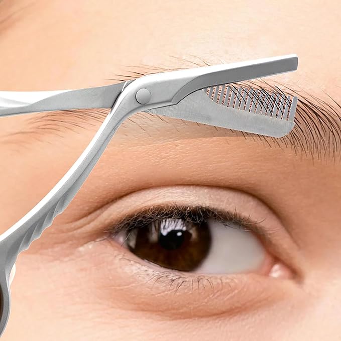 Eyebrow Trimming Scissors with Combs, Eyebrow Cutter Hair Removal Eyebrow Scissors,Eye brow razors, Eyebrow trimmer for women,Gifts For Men Women Stocking Stuffers (Grey)