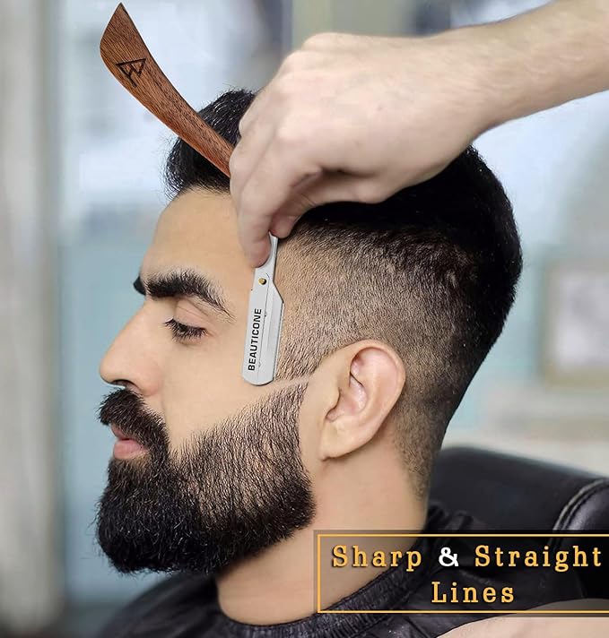 BEAUTICONE Straight Razors for Men, Straight Edge Razor, Stainless Steel, Barber Razor for Men's Shaving, Barber Shaving Knife, Rose Wooden Swinglock