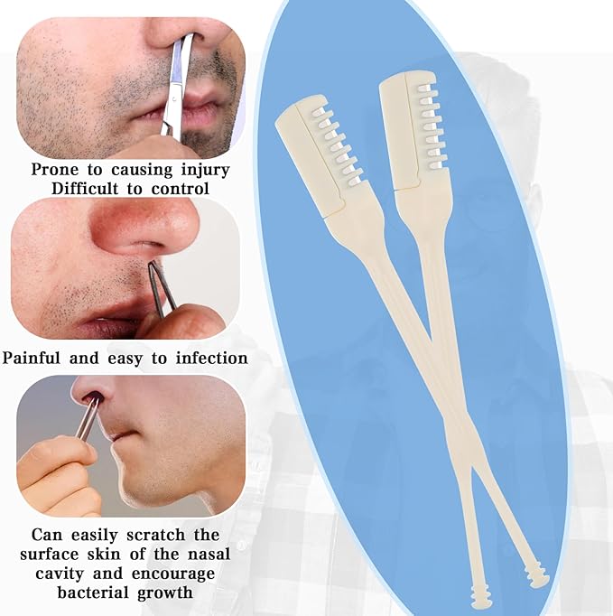 10Pcs Nasal Hair Cutter with Ear Picker, 360 Rotating Nose Hair Trimmer Double Head Nostril Hair Remover Tool for Women & Men