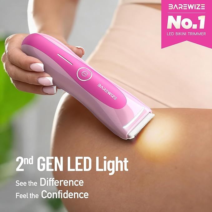 Bikini Trimmer for Women, Electric Shaver for Women | LED Light, IPX7 Waterproof, USB-C Rechargeable, Ceramic Blade | Electric Razors for Women, Pubic Hair Trimmer Women (Petal Bonbon)