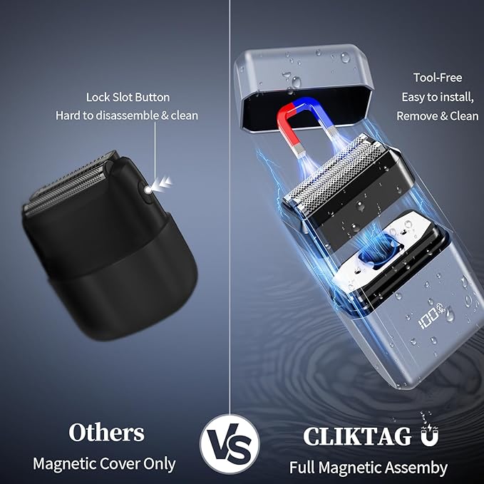Mini Electric Foil Shaver for Men - Portable Travel Electric Razor for Face, IPX7 Waterproof, USB-C Rechargeable, LED Display, 3 Floating Blades, Wet/Dry for Travel & Home