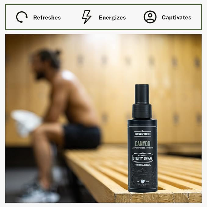 Live Bearded Utility Spray - All Purpose Cologne with Natural Fragrance - Made in the USA - 3.4 fl oz Bottle | Canyon Scent - Juniper, Cypress, Fir Needle