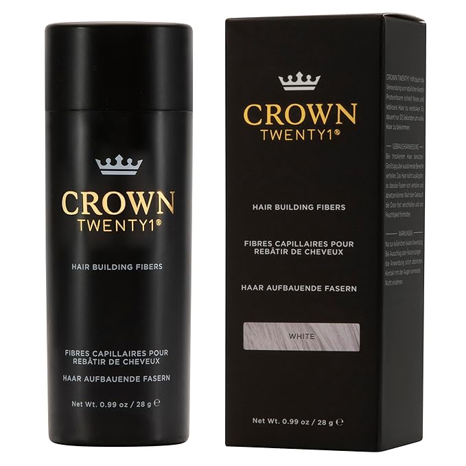 CROWN Hair Building Fibers (28g) - Instantly Cover Fine & Thinning Hair for a Thicker, Fuller Look - A Natural Keratin Concealer - 13 Shades for Men & Women - White