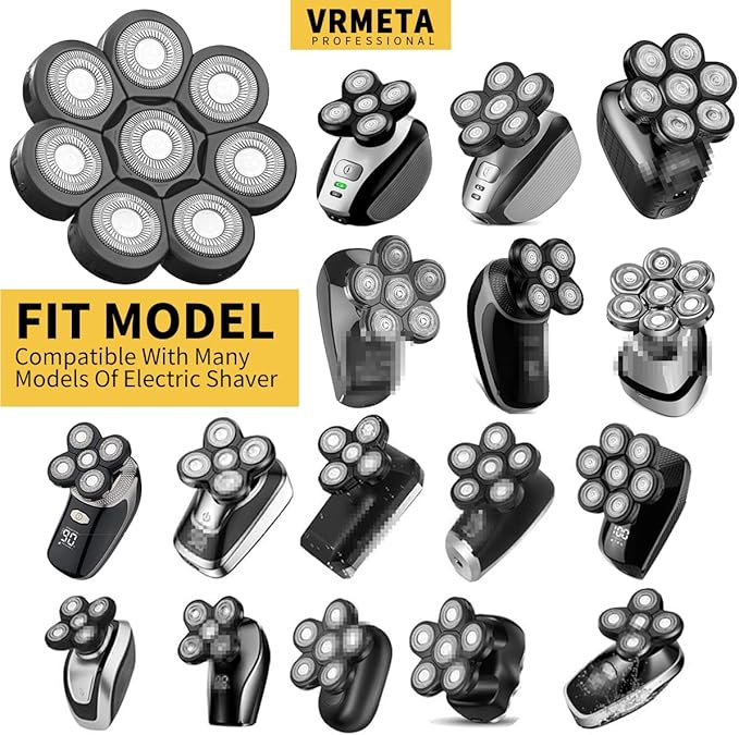 Head Shaver Replacement Heads Floating Shaver Blades 8D Sharp Stainless Steel Men's Electric Shaver Replacement Heads for Electric Rotary Shaver (8 heads (Black)