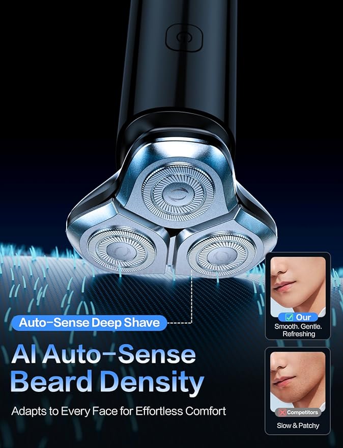 Electric Razor for Men,Electric Shavers for Men,3-Blade Rotary Shaving System,Waterproof Wet Dry Cordless Razor,Touch Switch,Type-C Fast Charging,Travel Lock,Digital Display,90+ Minutes Run Time