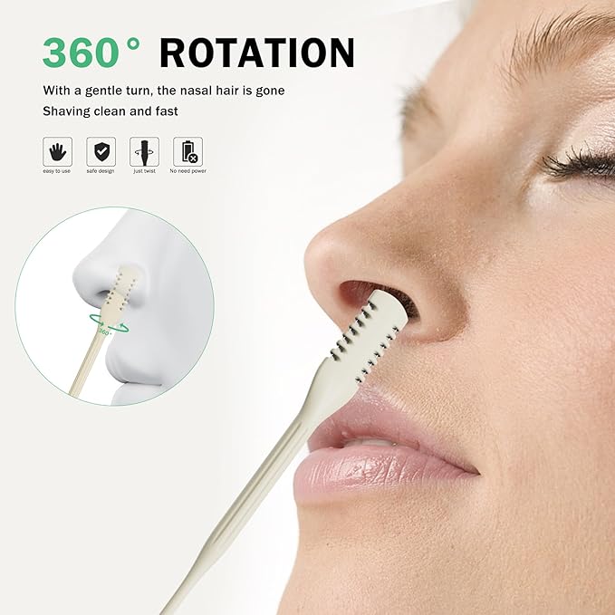 BEZOX Manual Nose Hair Trimmer (Pack of 4) - Rotating Nasal Hair Razor Cutter with Ear Picker for Women and Men - Portable Nostril Hair Remover Tools