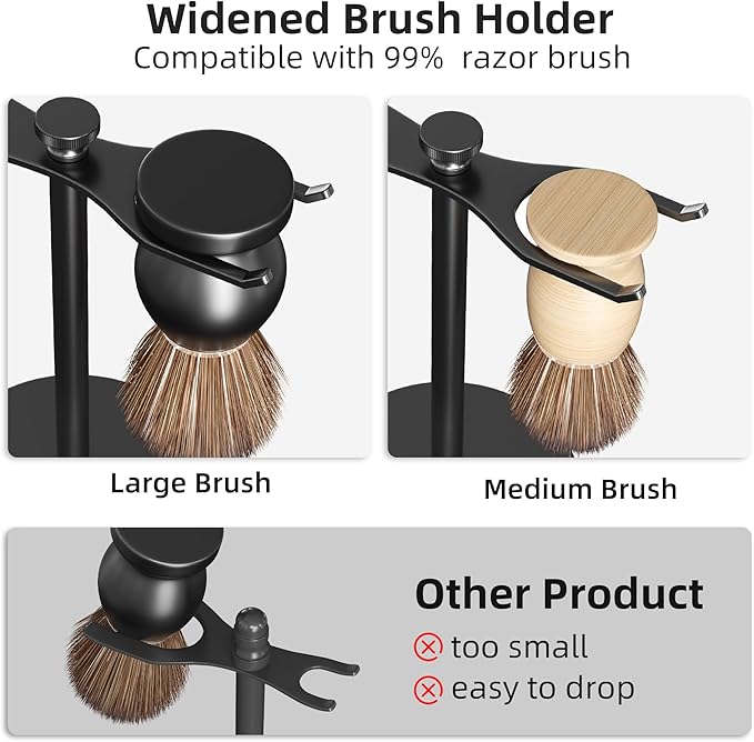 pickpiff Safety Razor Stand With Brush Holder, Black Heavy Duty Metal Shaving Holder for Men, Extra Wide Openings, Fits Most Brushes and All Kinds Of Razors