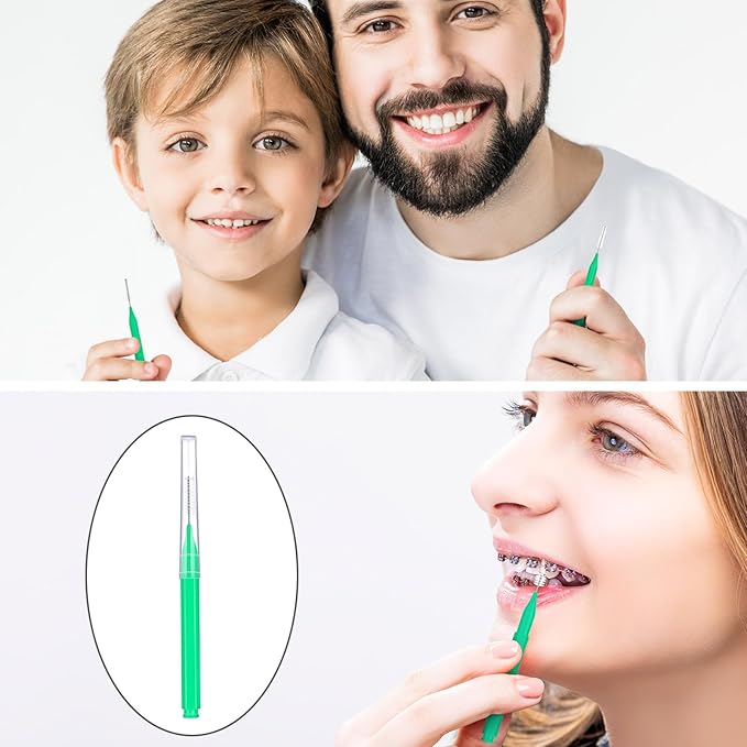 Patelai 100 Pieces Braces Brush for Cleaner Interdental Brush Toothpick Dental Tooth Flossing Head Oral Dental Hygiene Flosser Toothpick Cleaners Tooth Cleaning Tool (Green)