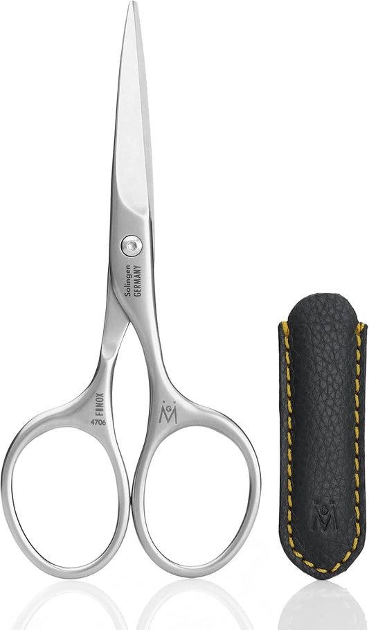 GERMANIKURE Beard and Mustache Scissors - FINOX Stainless Steel Professional Manicure Tools in Leather Case - Ethically Made in Solingen Germany - 4706