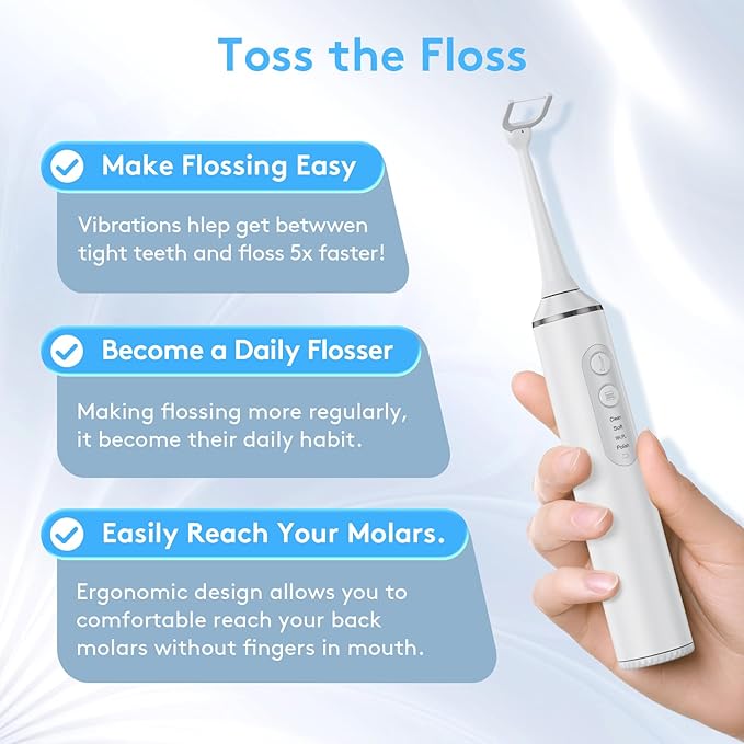 Electric Flosser for Teeth | 3-in-1 Water Dental Floss & Toothbrush & Water Flosser with 4 Modes，Cordless Power Flossers with 50 Replacement Heads for Adults (White)