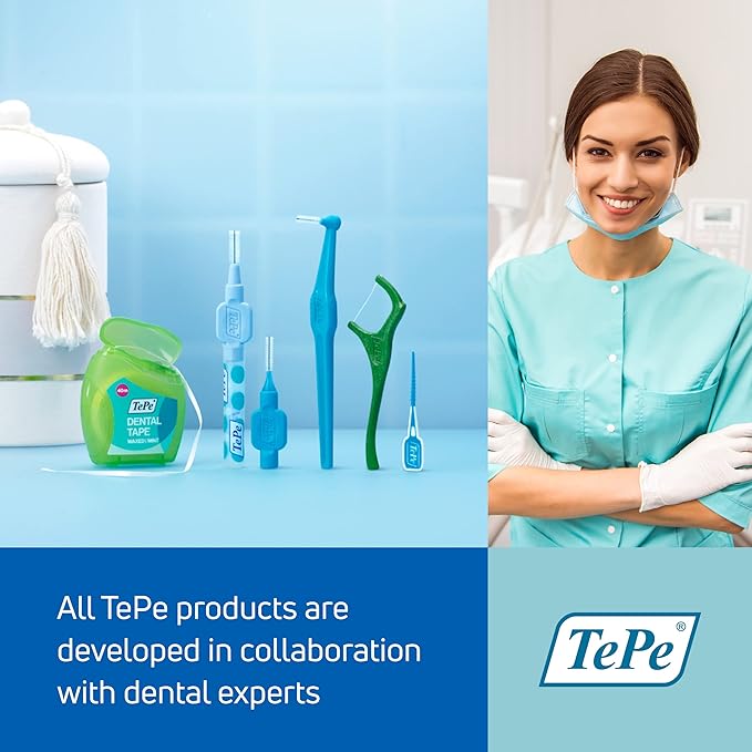TePe Interdental Brush Angle, Angled Dental Brush for Teeth Cleaning, Pack of 6, 0.5 mm, Extra-Small/Small Gaps, Red, Size 2