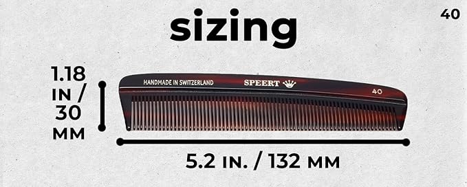 #40 Handmade Narrow Tooth Comb Tortoise Havana Acetate Fine Straight Thin Detangling Parting Grooming Teasing Hair Styling Hairdresser Barber Hairdressing Wet Dry Pocket Travel Women Men Kids