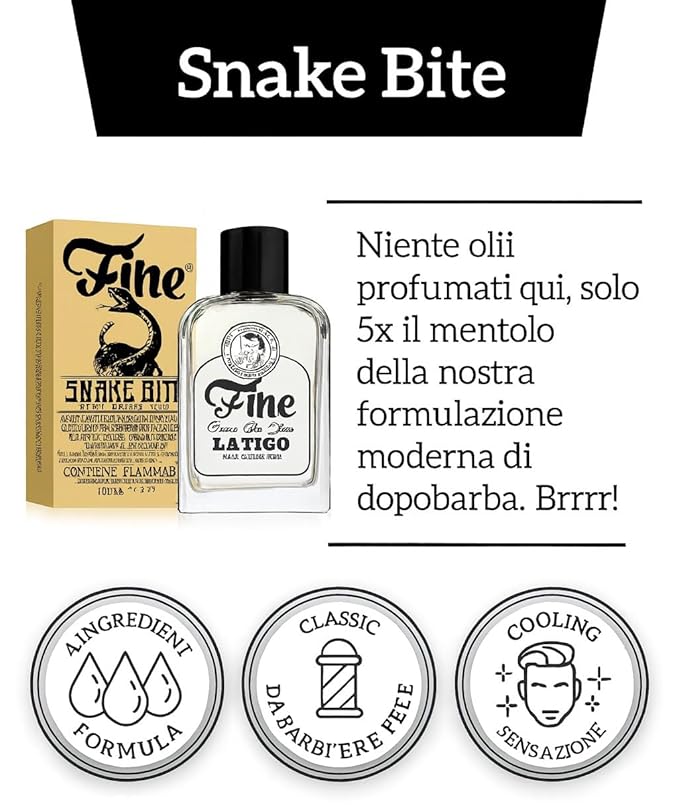 Fine Men's Aftershave - Snake Bite Fragrance, Soothing & Toning Post Shave Balm, Calms Razor Burn, Classic Barbershop Feel, Alcohol-Based Formula, Gentle for All Skin Types, 100ml