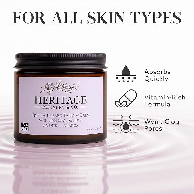 Whipped Beef Tallow for Skin Men & Women with Retinol & Centella Asiatica - Made in USA Wrinkle Repair Anti-Aging Defense Tallow Balm for Face Moisturizer, Grass Fed Skincare - 2 Oz