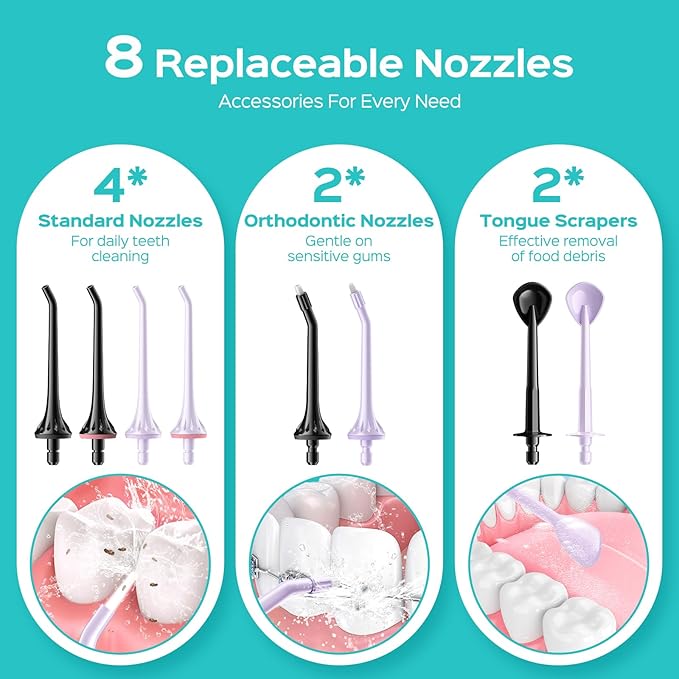 COSLUS 2-Pack C30 Water Flosser for Teeth: Water Dental Pick Set with Refined Packaging for Couples Friends, 3 Modes & 8 DIY Levels for Sensitive Gums & Braces, Ideal for Family Sharing, Black Purple