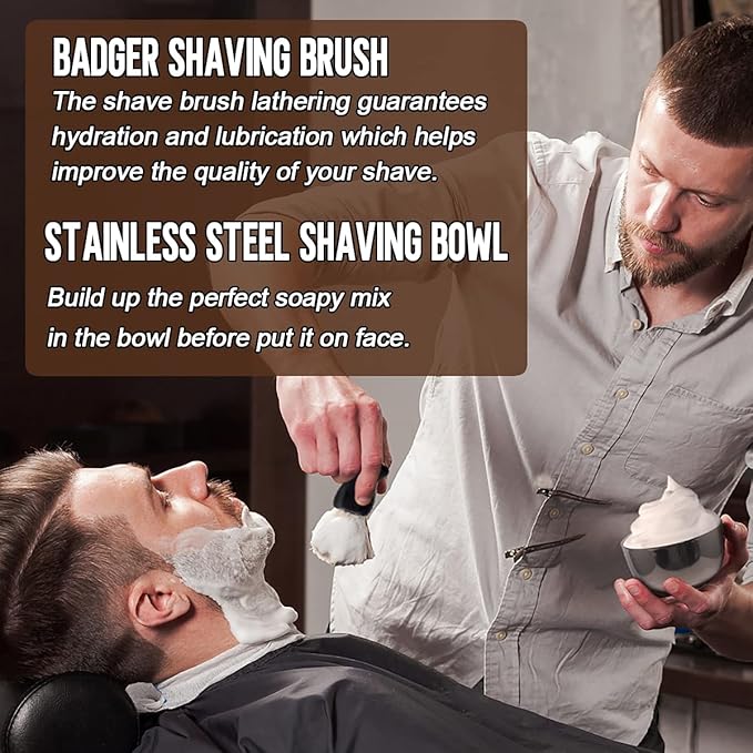4 Packs Shaving Soap w/Shaving Bowl,Shaving Brush,Shaving Cream,Unqiue Gift Set Mens Shaving Kit for Christmas Stocking Stuffers for Him Boyfriend Dad Adult Husband Birthday Valentines Day
