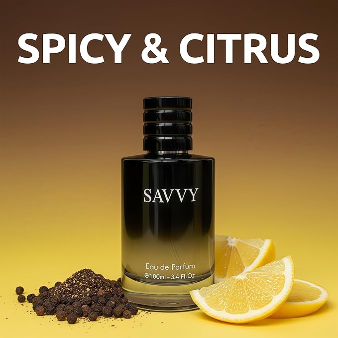 Savvy Long-Lasting Cologne for Men | Bergamot,Lavender,Nutmeg & Papua Vanilla Scent | Eau de Toilette 100ml Spray | Day to Night Fragrance