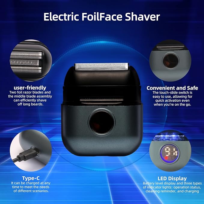 Electric Foil Shaver for Men & Women, Dual-Head USB Rechargeable Razor with 2 Precision Foil Blades, IPX6 Waterproof Wet & Dry Shaver, Portable Grooming Kit for Home, Office & Travel