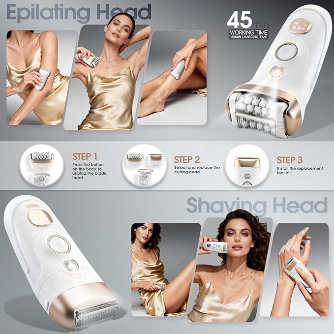 DSP 4-in-1 Beauty Set for Women: Epilator, Hair Removal Device, Electric Shaver & Trimmer, Waterproof with Fast Charging, Includes Accessories – Perfect Home Hair Device