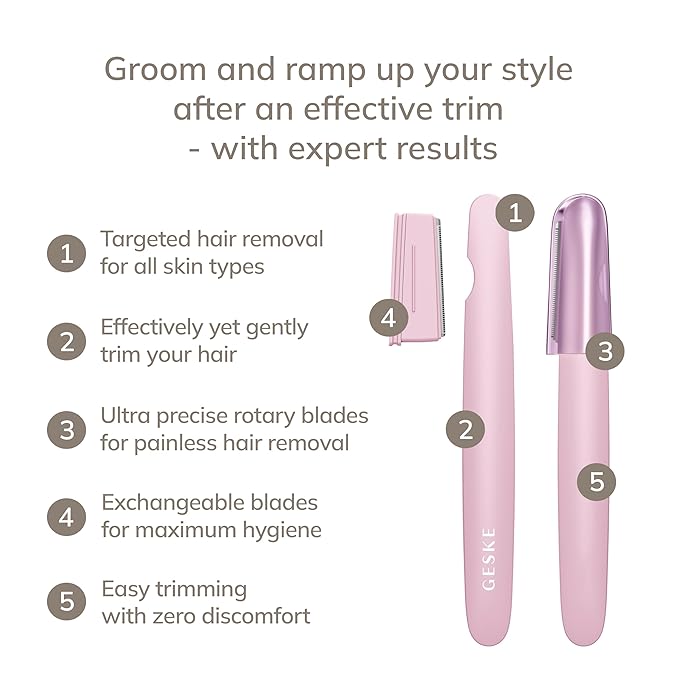 GESKE Precision Trimmer | 4 in 1 | Painless, Hygienic Hair Remover | Precise Hair Trimmer Tool | Face & Body | Men & Women | Grooming Device | Hypoallergenic, Easy-to-exchange Blades | All Skin Types