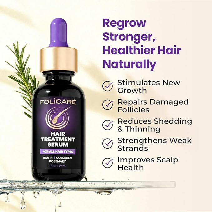 Hair Growth & Thickening Serum With Biotin & Rosemary + Multi-Benefit Treatment for Thinning Hair, Breakage & Split Ends, Boosts Density, Repairs Damage, Hydrates Dry Scalp - For Men and Women, 1 Pack