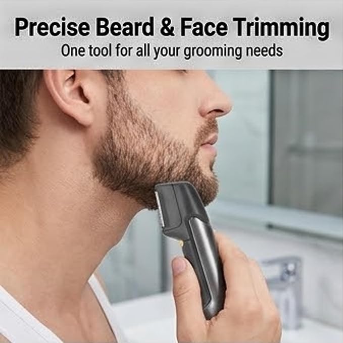 Brrnoo Body Hair Trimmer, Rechargeable Electric Trimmer with Extendable 2 Inch Arm and 5 Detachable Combs, with USB Cable and Cleaning Brush, for Men Beard Face Chest Legs Sensitive