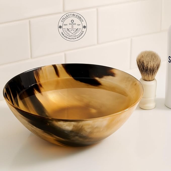 collectiblesBuy Handcrafted Vintage Ox Horn Shave Bowl – 5" Palm Lathering Shaving Soap Bowl for Men – Natural Horn, Lightweight, Unique Gift, Home Décor Accent