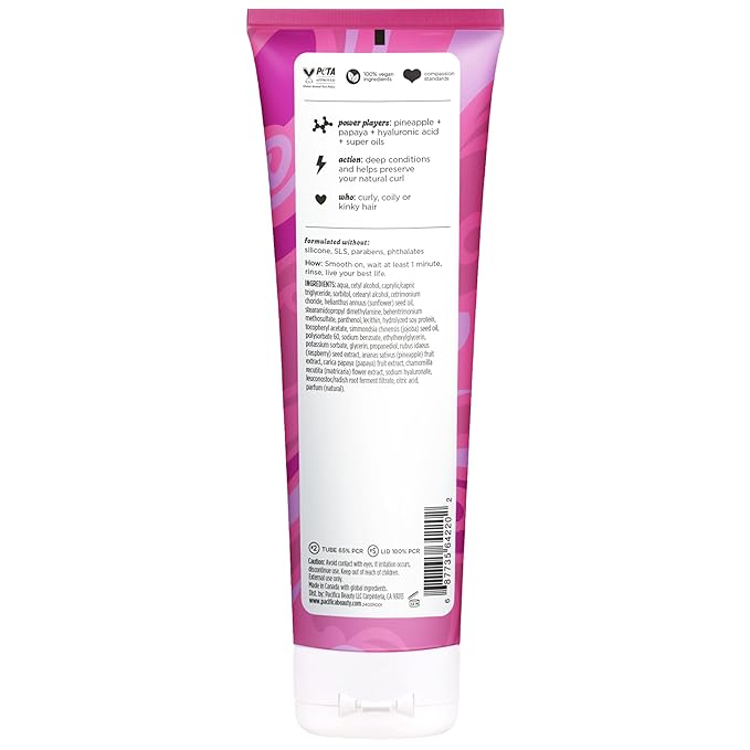 Pacifica Pineapple Papaya Curl Care Conditioner – Deep Moisture for Curly & Coily Hair, Defines Curls & Tames Frizz, Vegan & Silicone Free Clean Beauty, Vegan Cruelty-Free Dermatologist Tested