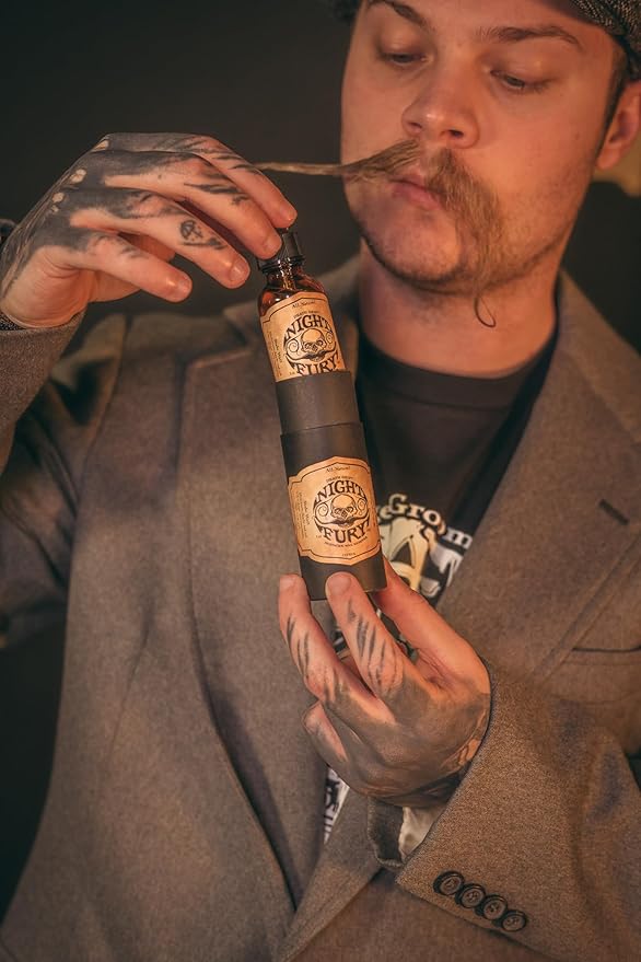 THE VINTAGE GROOMING CO. Bare Bones Medium Hold Mustache Wax, Night Fury Mustache Wax Remover Oil, and Comb Set