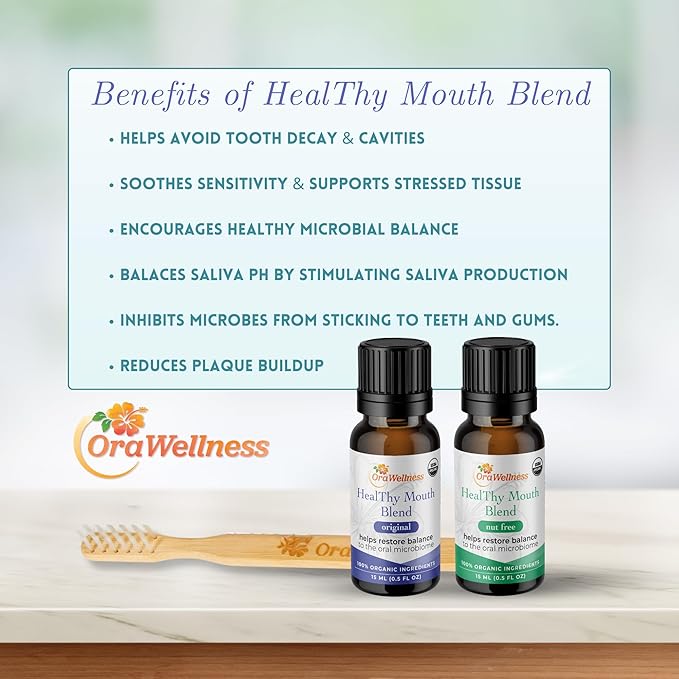 OraWellness Nut Free Healthy Mouth Blend Organic Tooth Oil, Made in The USA Fluoride Free Toothpaste & Mouthwash Alternative, Natural Rinse for Healthy Teeth & Gums for Women, Men and Kids, Pack of 3
