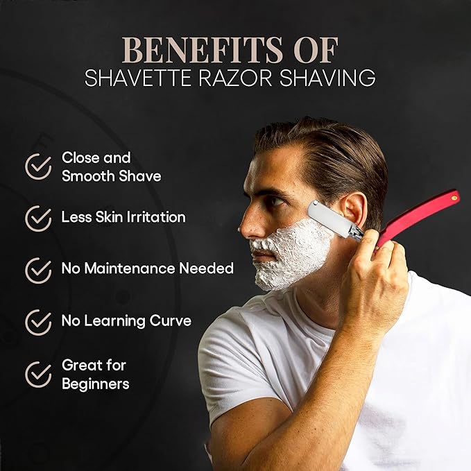 Best Shavette Straight Razor - Replaceable Blade Straight Razor, Metal Handle Shavette, No Stropping or Honing Needed, Great For Beginners, Starter Blade, Hygienic, Close Shave, Leather Case