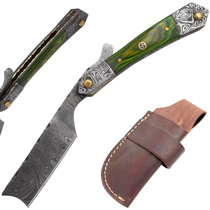 Straight Razor | Straight-Edge-Razor Sharp High-Hardness Real Damascus Steel Cutthroat Straight Edge-Blade | Barber Razor