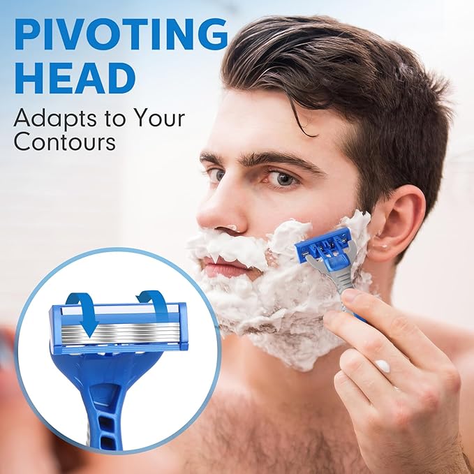 24 Pcs Disposable Razors for Men Bulk 5-blade Disposable Razors Men's Razor Comfort Head Long-blade Sensitive Skin Razor for Hotel Travel Spa Gift