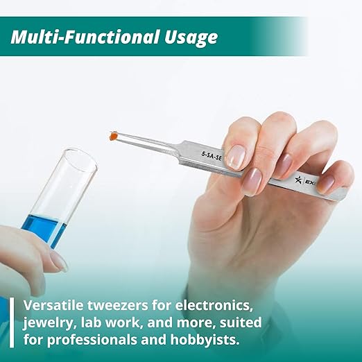 Excelta Ultra Fine Point Tweezers, Mini Straight Tapered For Microscopy, 4.25" Anti-Magnetic Stainless Steel, Basic