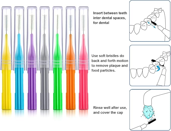 Patelai 50 Pieces Braces Brush for Cleaner Interdental Brush Between Teeth Toothpick Flosses Dental Flossing Head Oral Hygiene Tooth Cleaning Tool (Assorted Color)