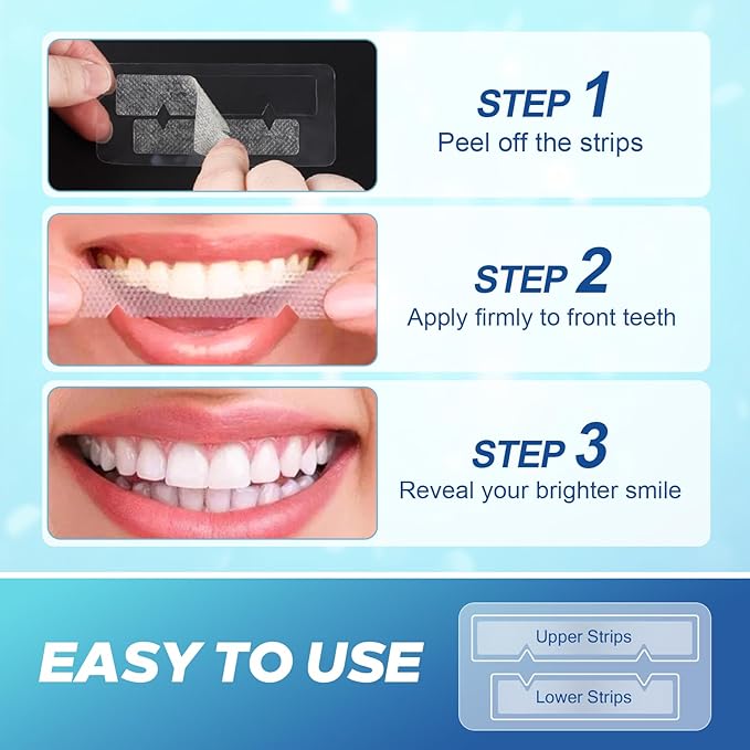 Teeth Whitening Strip 22 Treatments - Whitening Strips for Sensitive People, Fast Remove Smoking, Coffee, Wine Stains, Teeth Brightening Kit Pack of 44 Non-Slip Strips