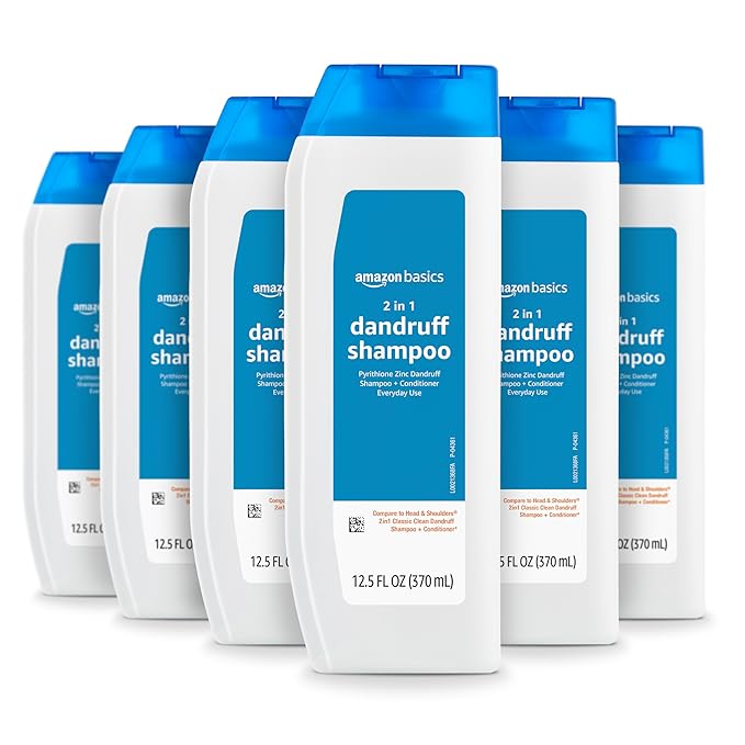 Amazon Basics 2-in-1 Anti-Dandruff Shampoo and Conditioner for Itchy Scalp, Scalp Care, Gentle, pH Balanced, Paraben-Free, Safe for All Hair Types, 12.5 Fl Oz, 6-Pack (Previously Solimo)