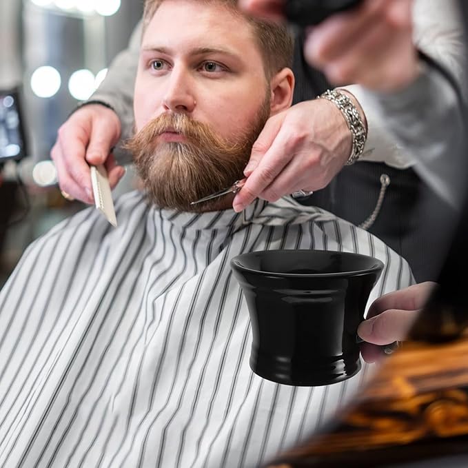 LIFKOME Ceramic Men Shaving Soap Bowl Black, Single Foaming Container for Barber Shop Use, Sturdy Shaving Accessory for Cream and Soap Lathering
