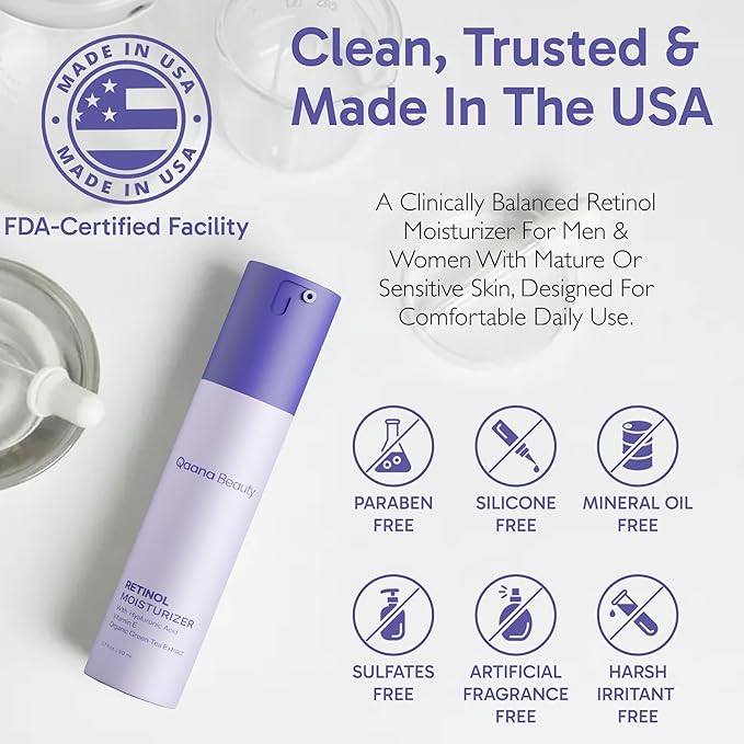 Qaana Collagen Retinol Face Cream for Deep Hydration | Anti-Aging Wrinkle & Fine Line Minimizer with Hyaluronic Acid & Bakuchiol | Day/Night Moisturizer for Women & Men, Made in USA