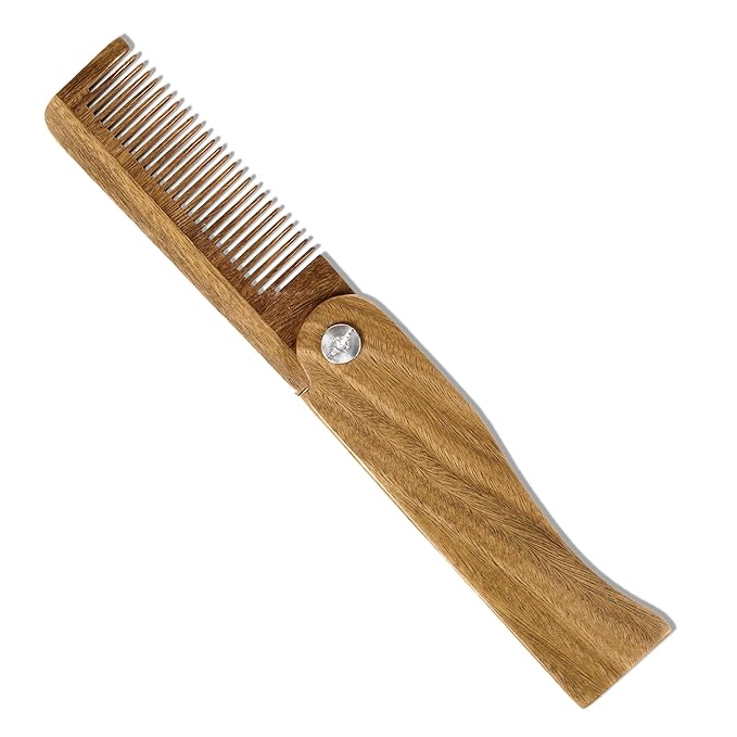 All-Natural Wooden Beard Comb with Sandalwood w/Carrying Pouch for Hair, Beards, and Mustaches. Excellent for removing knots and free of pulls and static.