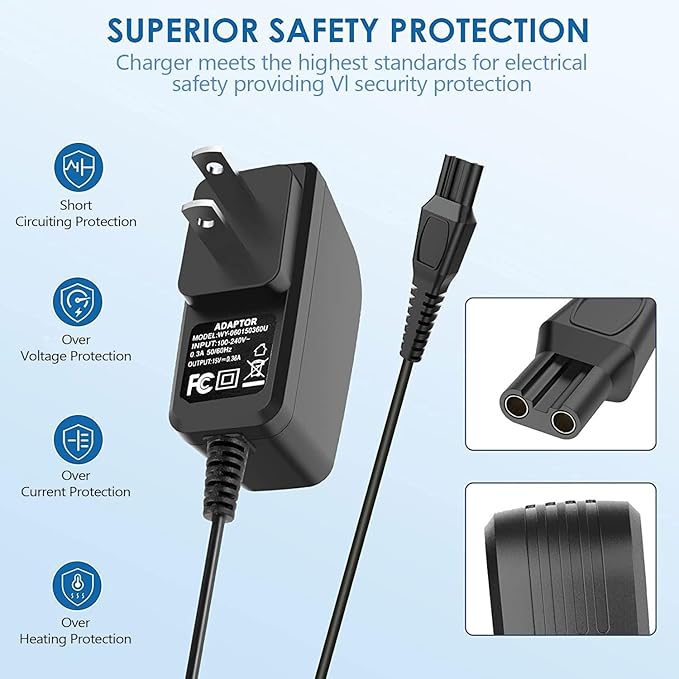 15V Charger Cord Compatible with Norelco HQ8505 3000 5000 7000 9000 Series MG5750 MG7750 MG7790 Shaver